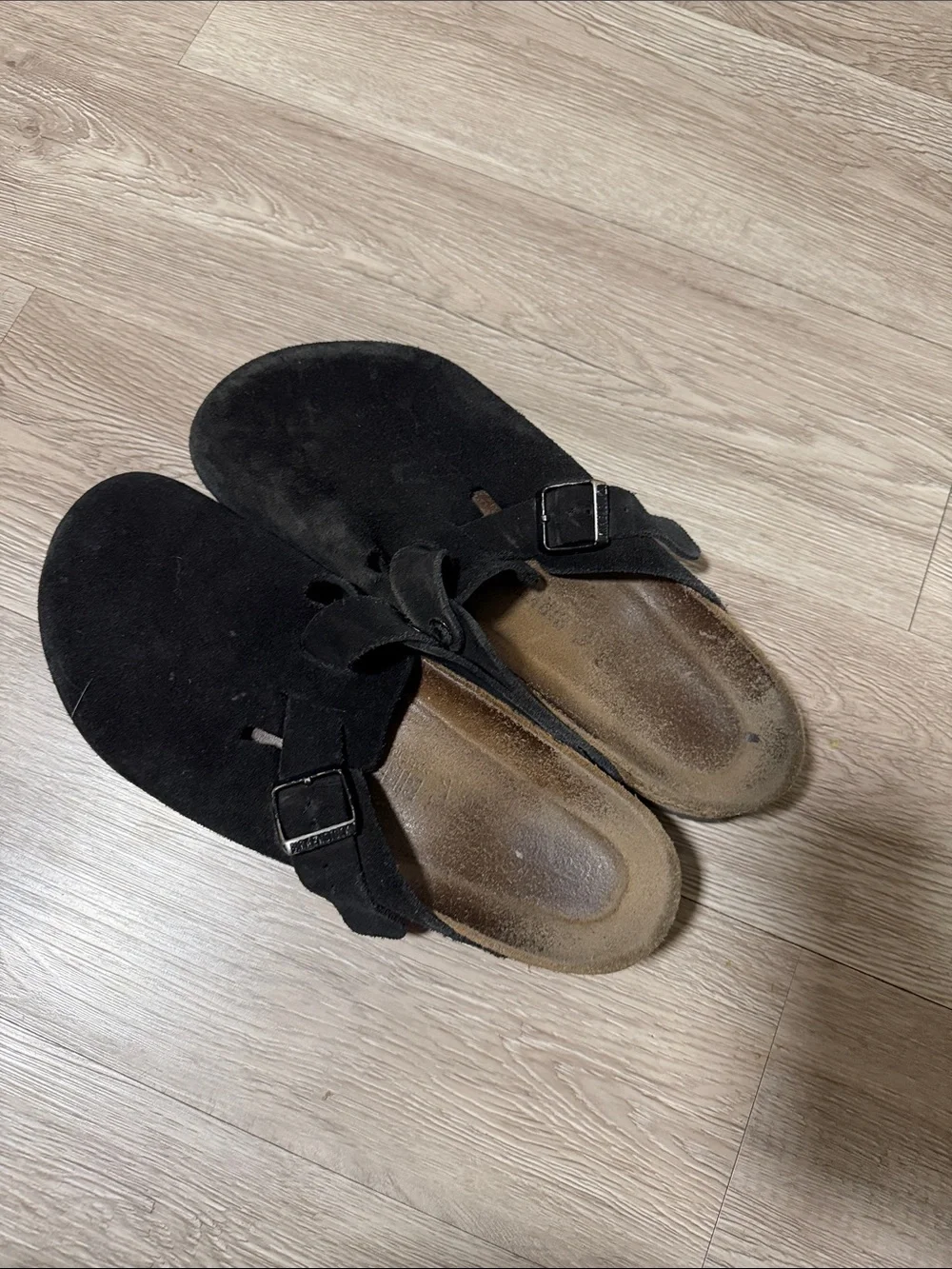 Birkenstock Black Suede Clogs with Buckle